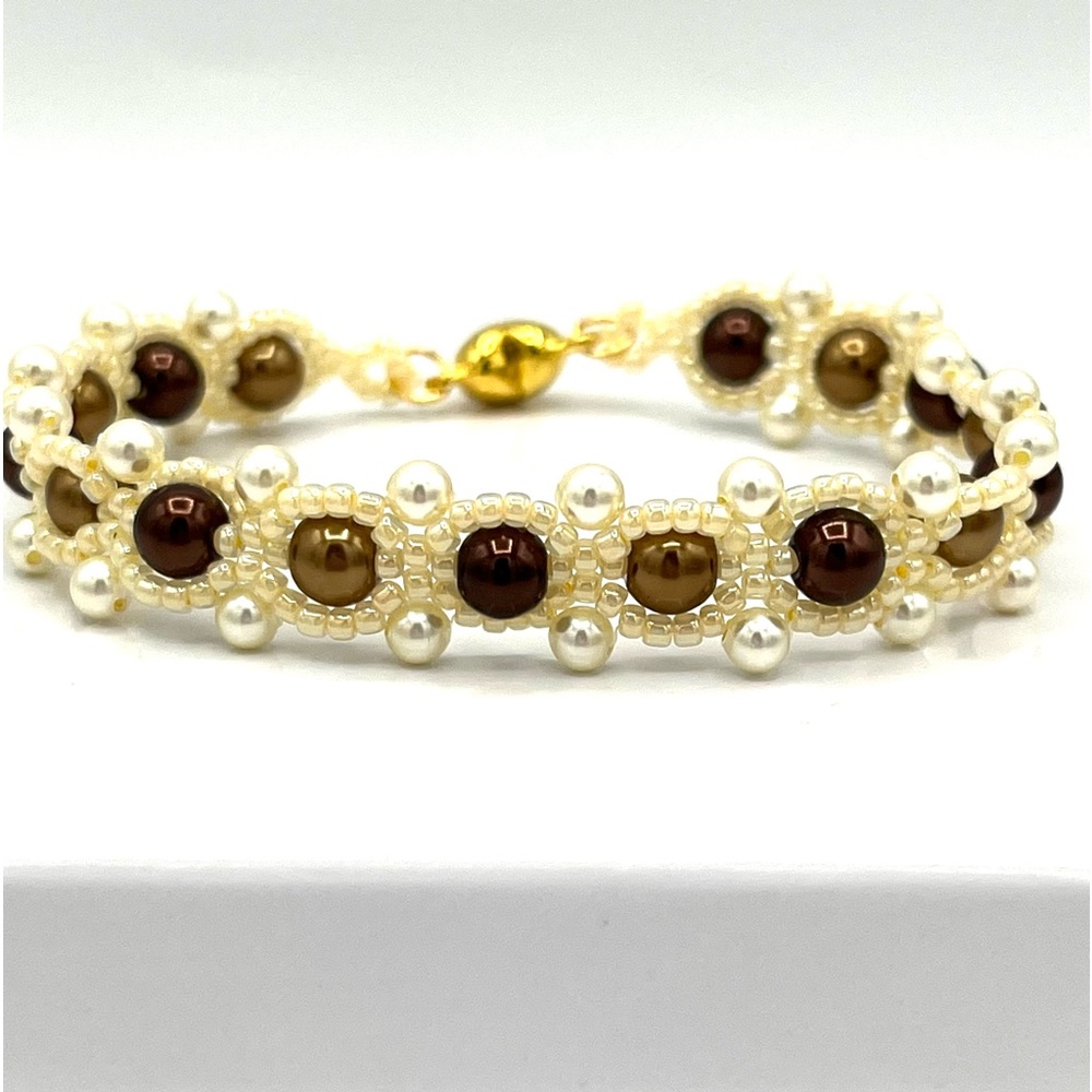 HAND CRAFTED Chocolate Pearl Bracelet Two Toned Brown